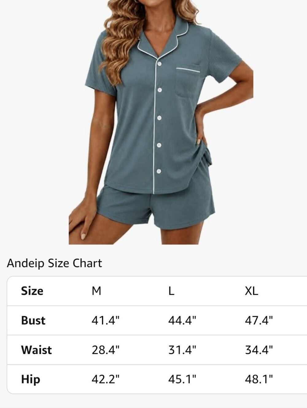 Ribbed Short Sleeve Pajama Set - Teal with White Piping - Picture 6 of 6
